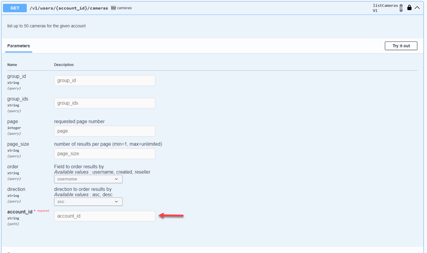 ListCamerasV1 request