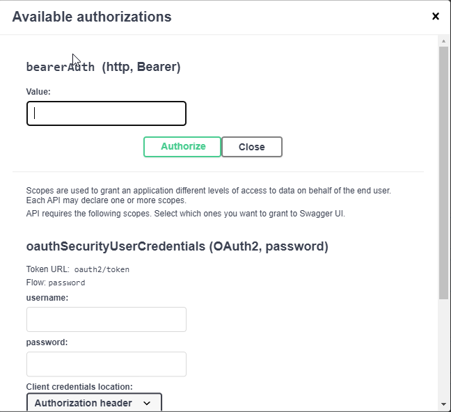 Bearer auth with API key in Swagger